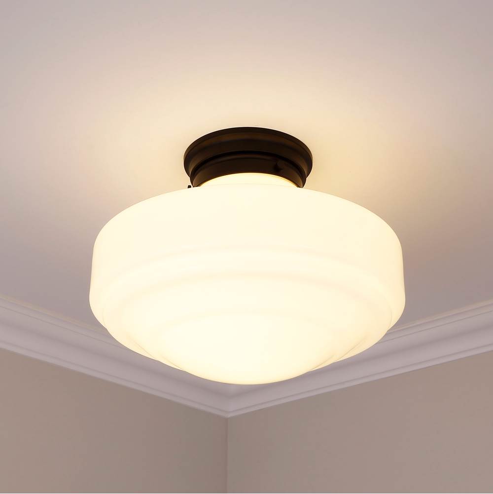 Golden Lighting 0508-LSF BLK-VMG Matte Black Golden Lighting Ingalls 1-light 16in Semi-flush Mount In Matte Black And Vintage Milk Glass Image 3