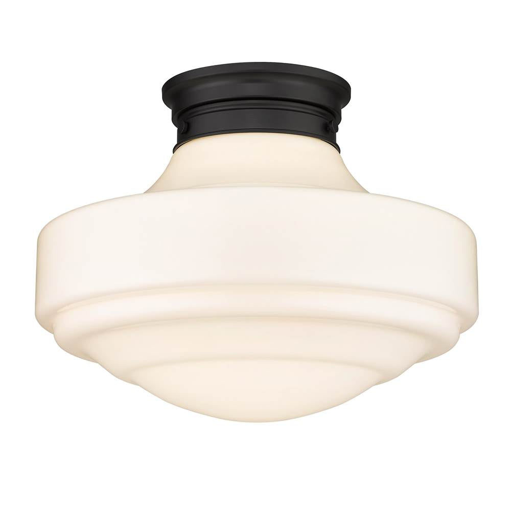 Golden Lighting 0508-LSF BLK-VMG Matte Black Golden Lighting Ingalls 1-light 16in Semi-flush Mount In Matte Black And Vintage Milk Glass Image 1