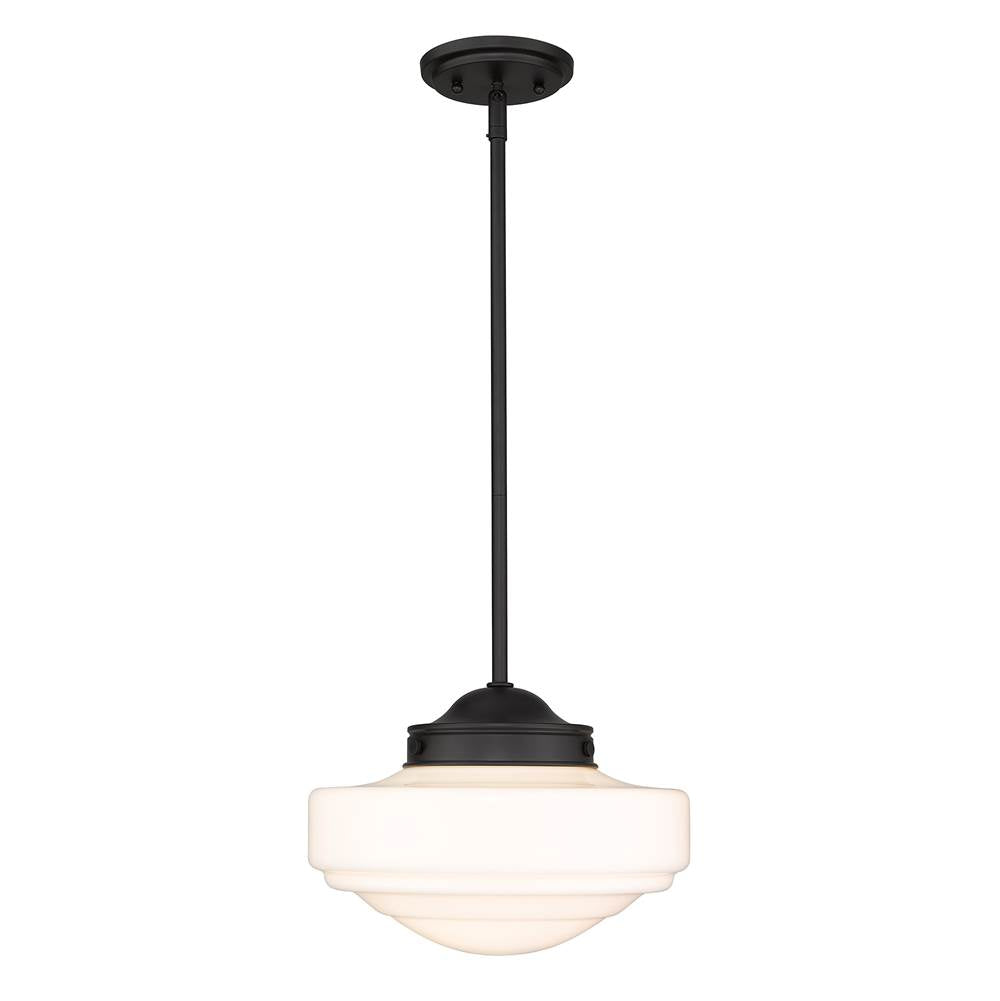 Golden Lighting Ingalls Golden Lighting Ingalls 1-light 12in Pendant In Matte Black And Vintage Milk Glass