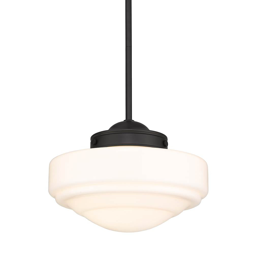 Golden Lighting 0508-M BLK-VMG Matte Black Golden Lighting Ingalls 1-light 12in Pendant In Matte Black And Vintage Milk Glass Image 1