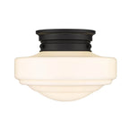 Golden Lighting Ingalls Golden Lighting Ingalls 1-light 12in Semi-flush Mount In Matte Black And Vintage Milk Glass