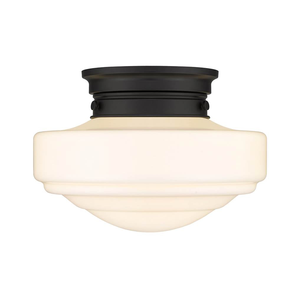 Golden Lighting Ingalls Golden Lighting Ingalls 1-light 12in Semi-flush Mount In Matte Black And Vintage Milk Glass