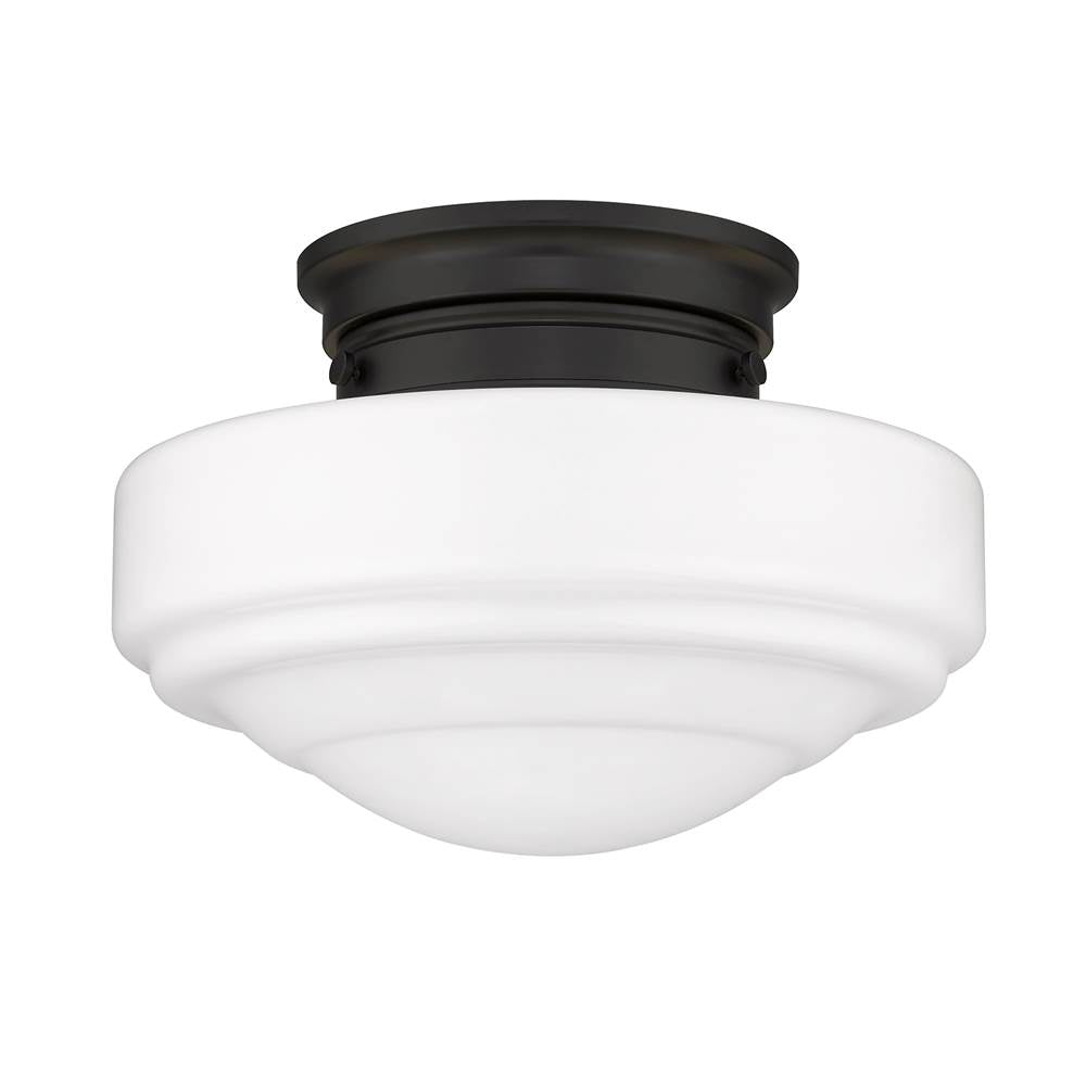 Golden Lighting 0508-SF BLK-VMG Matte Black Golden Lighting Ingalls 1-light 12in Semi-flush Mount In Matte Black And Vintage Milk Glass Image 4