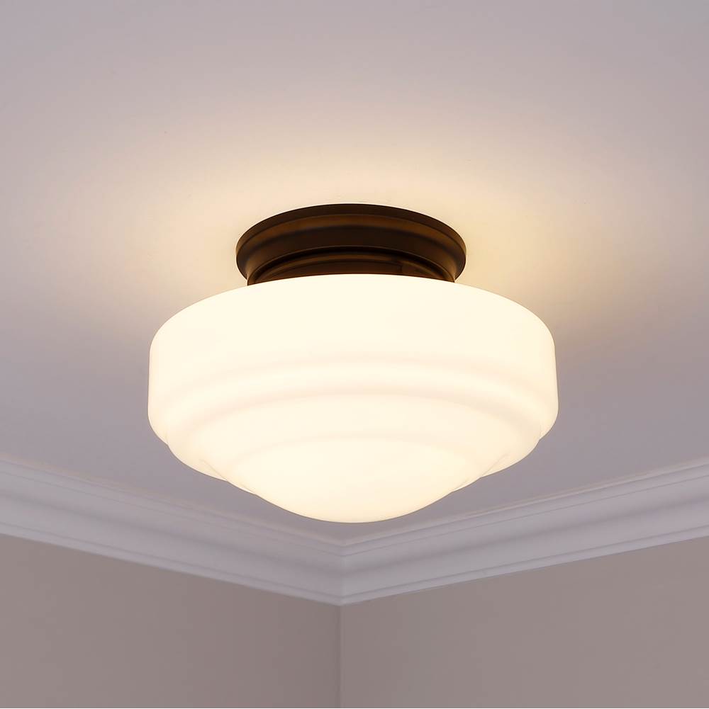 Golden Lighting 0508-SF BLK-VMG Matte Black Golden Lighting Ingalls 1-light 12in Semi-flush Mount In Matte Black And Vintage Milk Glass Image 3