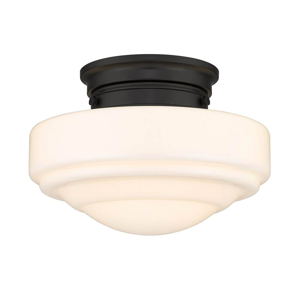 Golden Lighting 0508-SF BLK-VMG Matte Black Golden Lighting Ingalls 1-light 12in Semi-flush Mount In Matte Black And Vintage Milk Glass Image 1