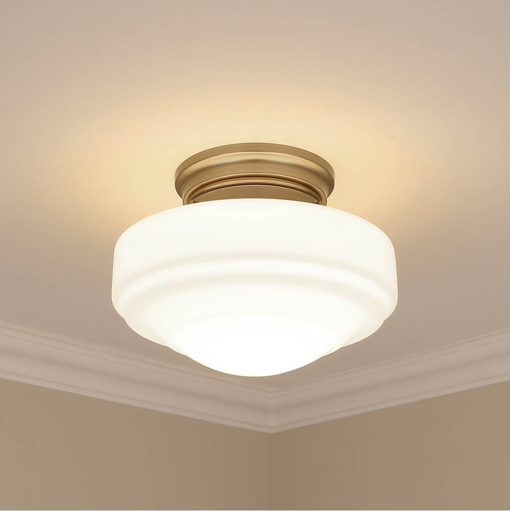 Golden Lighting 0508-SF MBS-VMG Modern Brass Golden Lighting Ingalls 1-light 12in Semi-flush Mount In Modern Brass And Vintage Milk Glass Image 3
