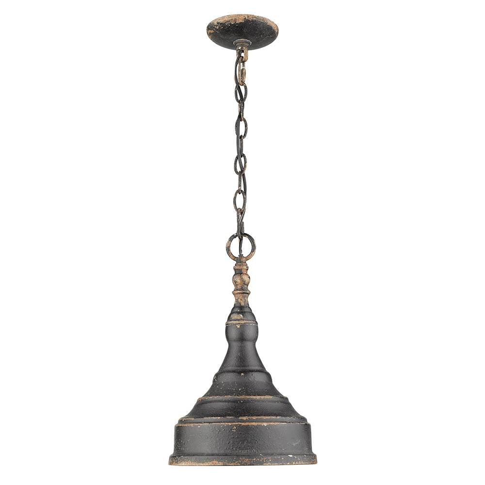 Golden Lighting Keating Golden Lighting Keating 1-light Pendant In Antique Black Iron And Antique Black Iron Shade