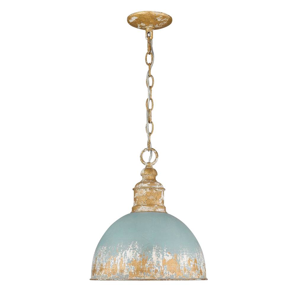Golden Lighting Alison Golden Lighting Alison 1-light Pendant In Vintage Gold And Antique Teal Shade