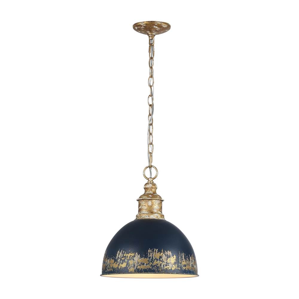 Golden Lighting 0809-M VG-ANVY Vintage Gold Golden Lighting Alison 1-light Pendant In Vintage Gold And Antique Matte Navy Shade Image 1