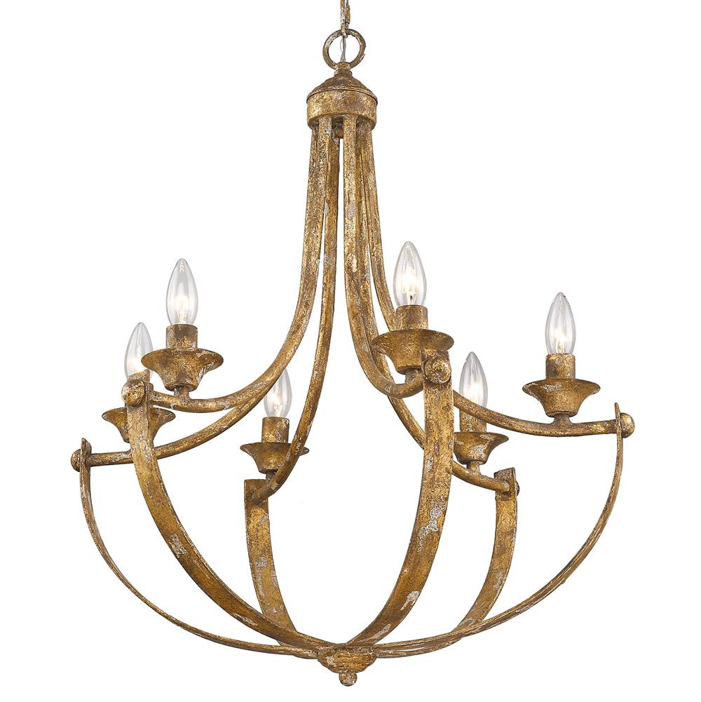 Golden Lighting 0815-6 HG Heirloom Gold Wry Lighting Victoria 6-light Chandelier In Heirloom Gold Image 3