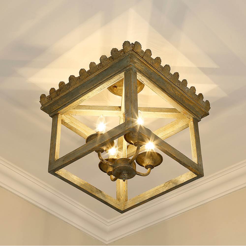 Golden Lighting 0838-SF VS Vintage Sage Golden Lighting Finley 4-light Semi-flush Mount In Vintage Sage Image 3