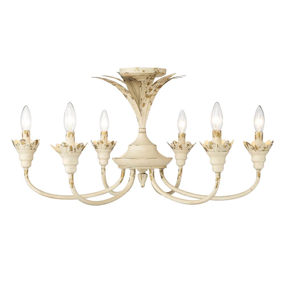 Golden Lighting 0846-6SF AI Antique Ivory Golden Lighting Lillianne 6-light Semi-flush Mount In Antique Ivory Image 1