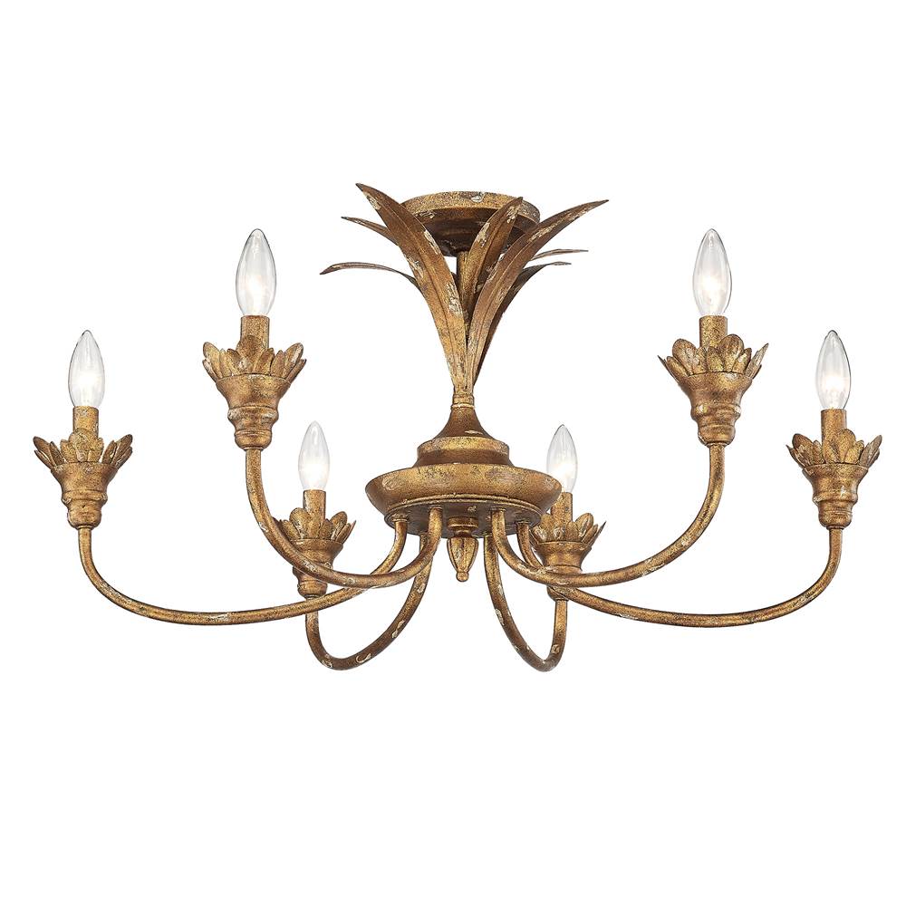 Golden Lighting 0846-6SF HG Heirloom Gold Golden Lighting Lillianne 6-light Semi-flush Mount In Heirloom Gold Image 5