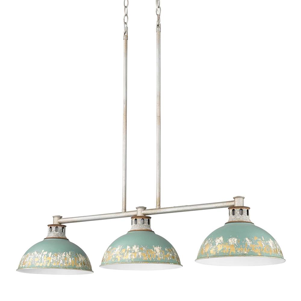Golden Lighting 0865-3LP AGV-TEAL Aged Galvanized Steel Golden Lighting Kinsley 3-light Island Light In Antique Teal Shade Image 1