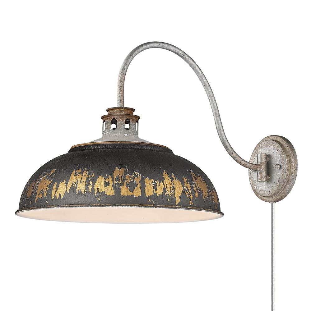 Golden Lighting 0865-A1W AGV-ABI Aged Galvanized Steel Golden Lighting Kinsley 1-light Swing Arm Wall Lamp In Antique Black Iron Shade Image 1