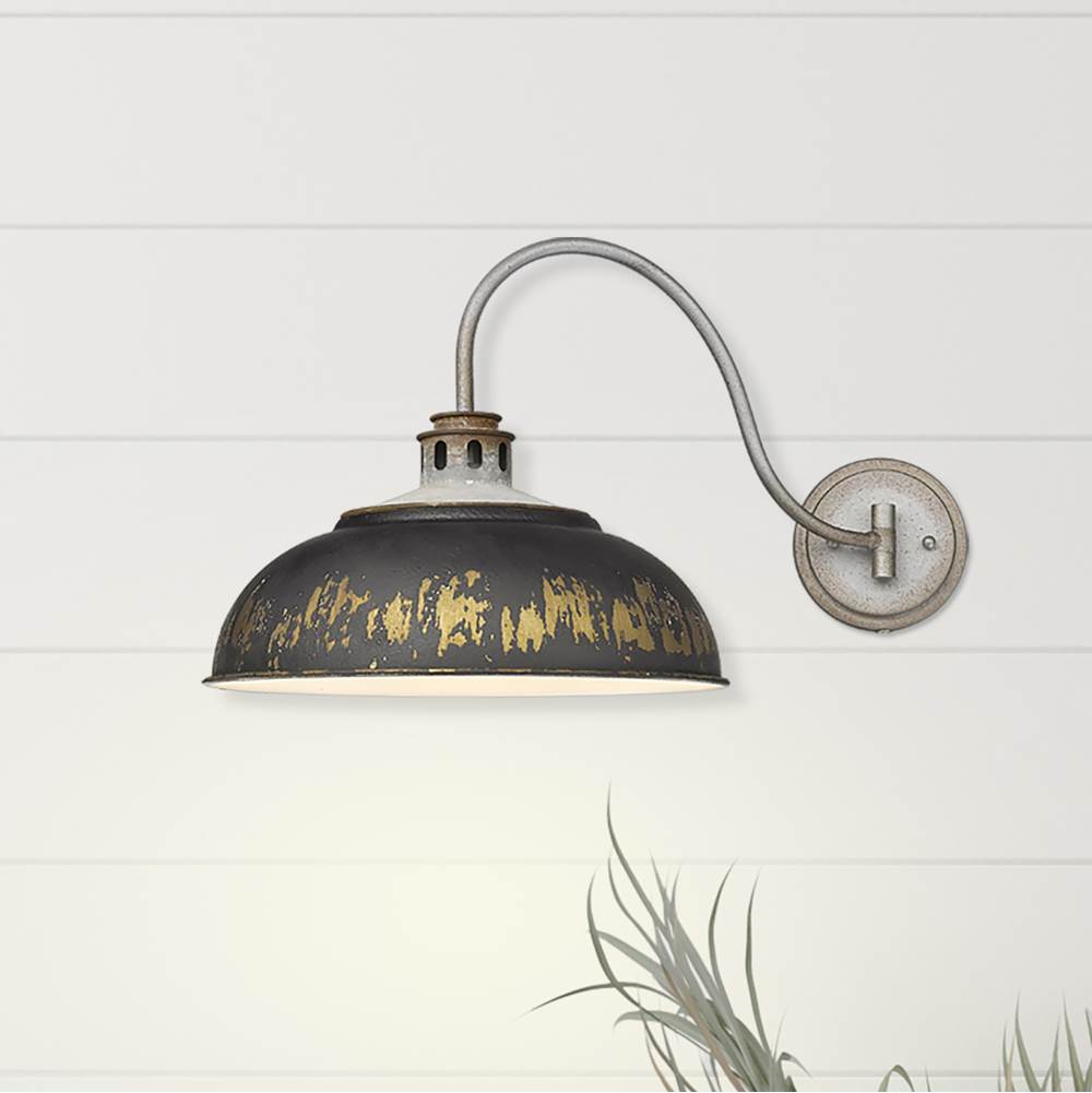 Golden Lighting 0865-A1W AGV-ABI Aged Galvanized Steel Golden Lighting Kinsley 1-light Swing Arm Wall Lamp In Antique Black Iron Shade Image 3