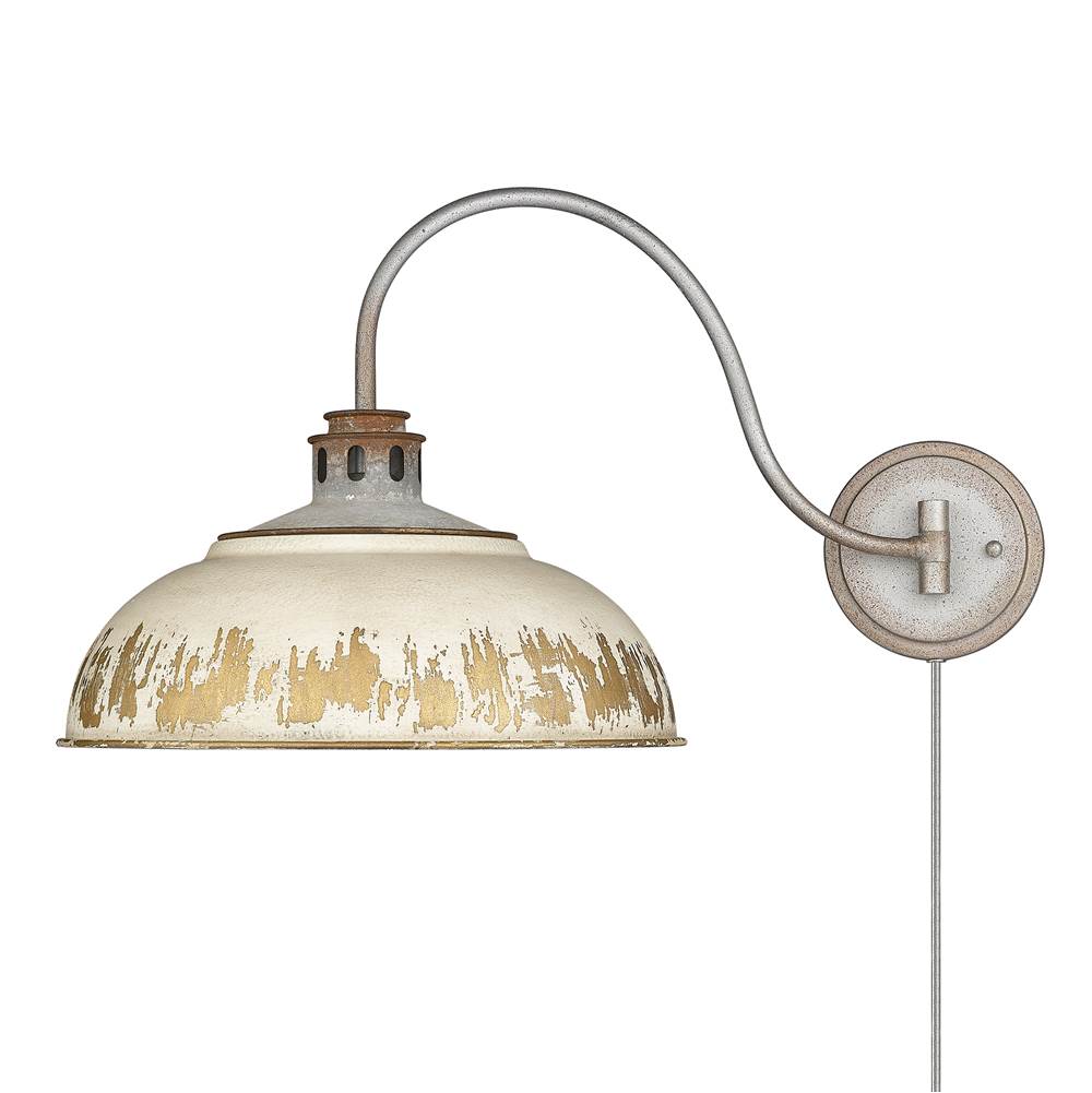 Golden Lighting 0865-A1W AGV-AI Aged Galvanized Steel Golden Lighting Kinsley 1-light Swing Arm Wall Lamp In Antique Ivory Shade Image 7