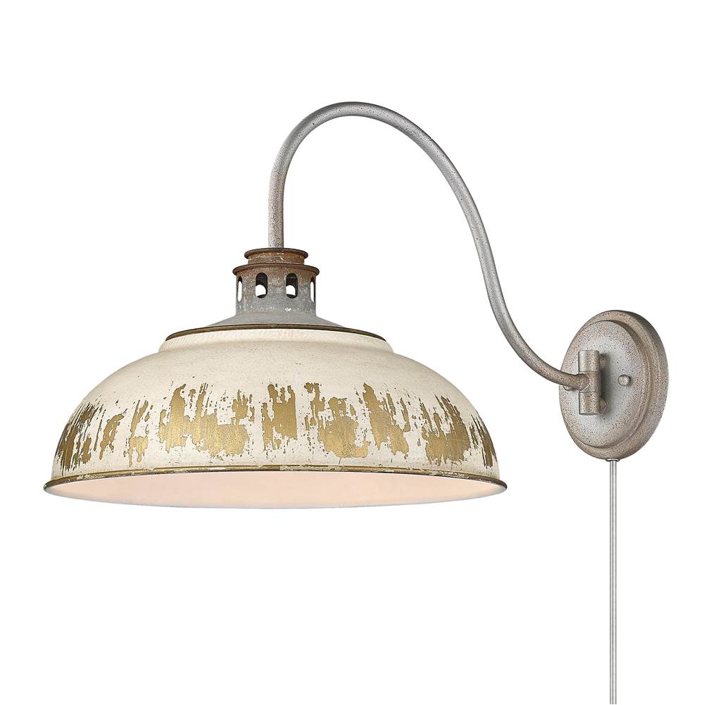 Golden Lighting 0865-A1W AGV-AI Aged Galvanized Steel Golden Lighting Kinsley 1-light Swing Arm Wall Lamp In Antique Ivory Shade Image 1