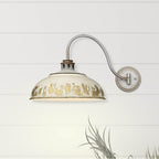 Golden Lighting 0865-A1W AGV-AI Aged Galvanized Steel Golden Lighting Kinsley 1-light Swing Arm Wall Lamp In Antique Ivory Shade Image 3