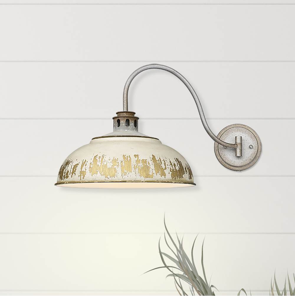 Golden Lighting 0865-A1W AGV-AI Aged Galvanized Steel Golden Lighting Kinsley 1-light Swing Arm Wall Lamp In Antique Ivory Shade Image 3