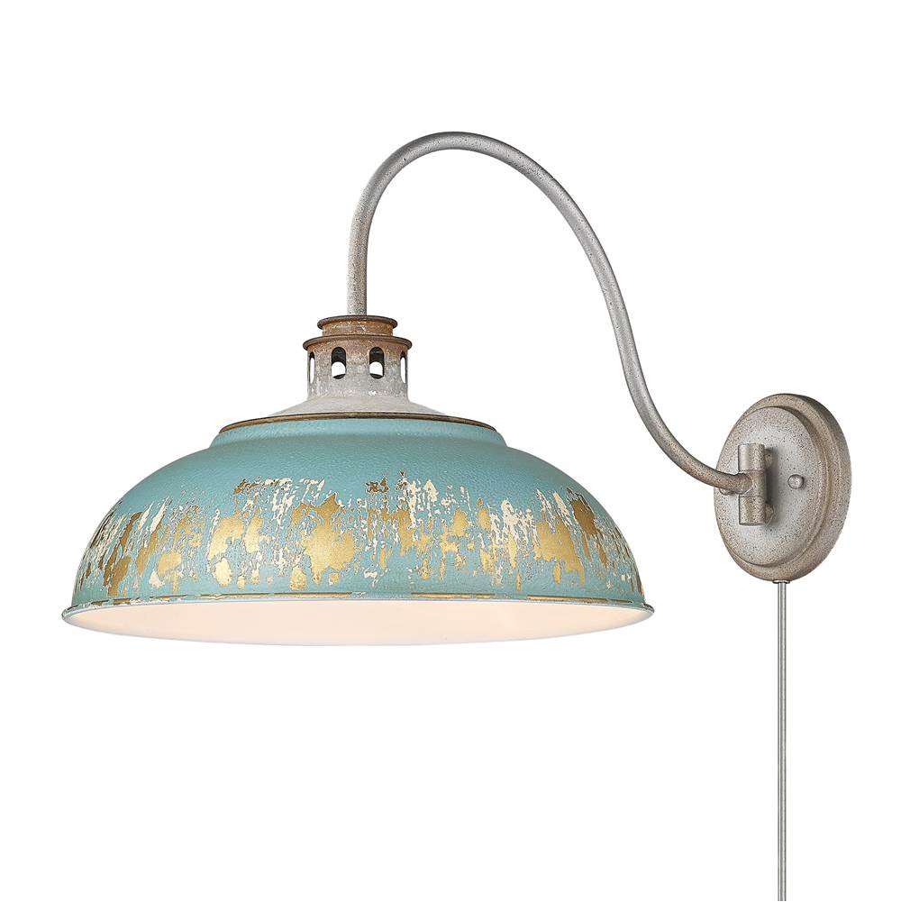 Golden Lighting 0865-A1W AGV-TEAL Aged Galvanized Steel Golden Lighting Kinsley 1-light Swing Arm Wall Lamp In Antique Teal Shade Image 1
