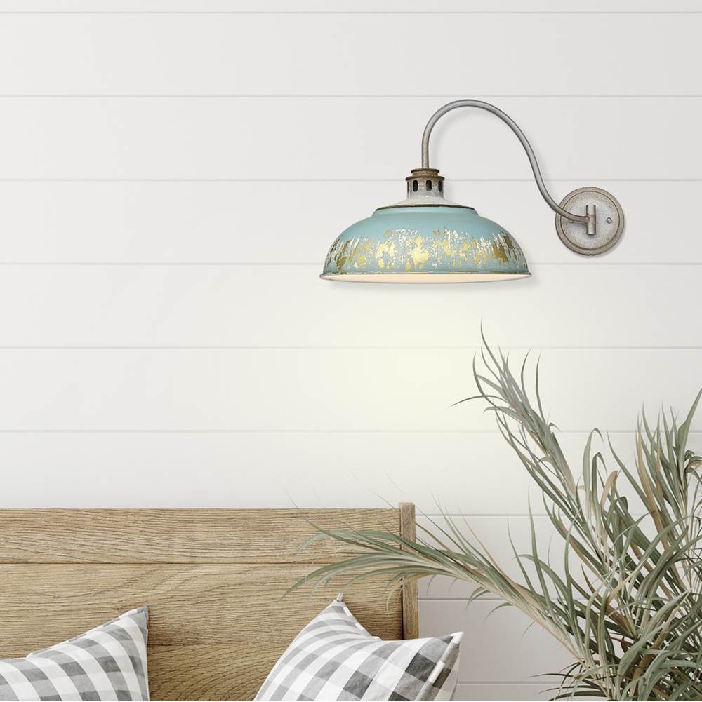 Golden Lighting 0865-A1W AGV-TEAL Aged Galvanized Steel Golden Lighting Kinsley 1-light Swing Arm Wall Lamp In Antique Teal Shade Image 4