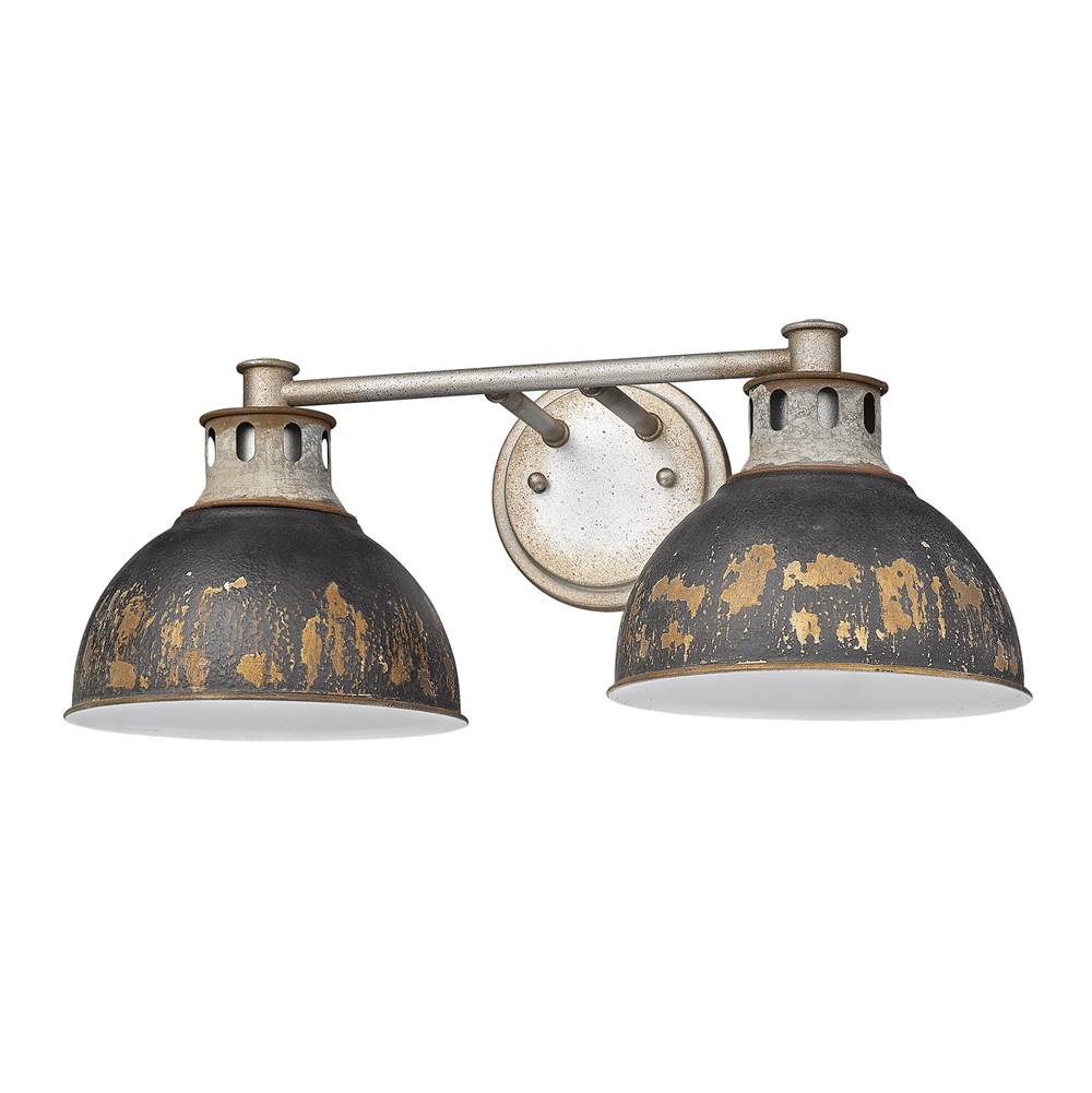 Golden Lighting 0865-BA2 AGV-ABI Aged Galvanized Steel Golden Lighting Kinsley 2-light Vanity In Antique Black Iron Shade Image 1