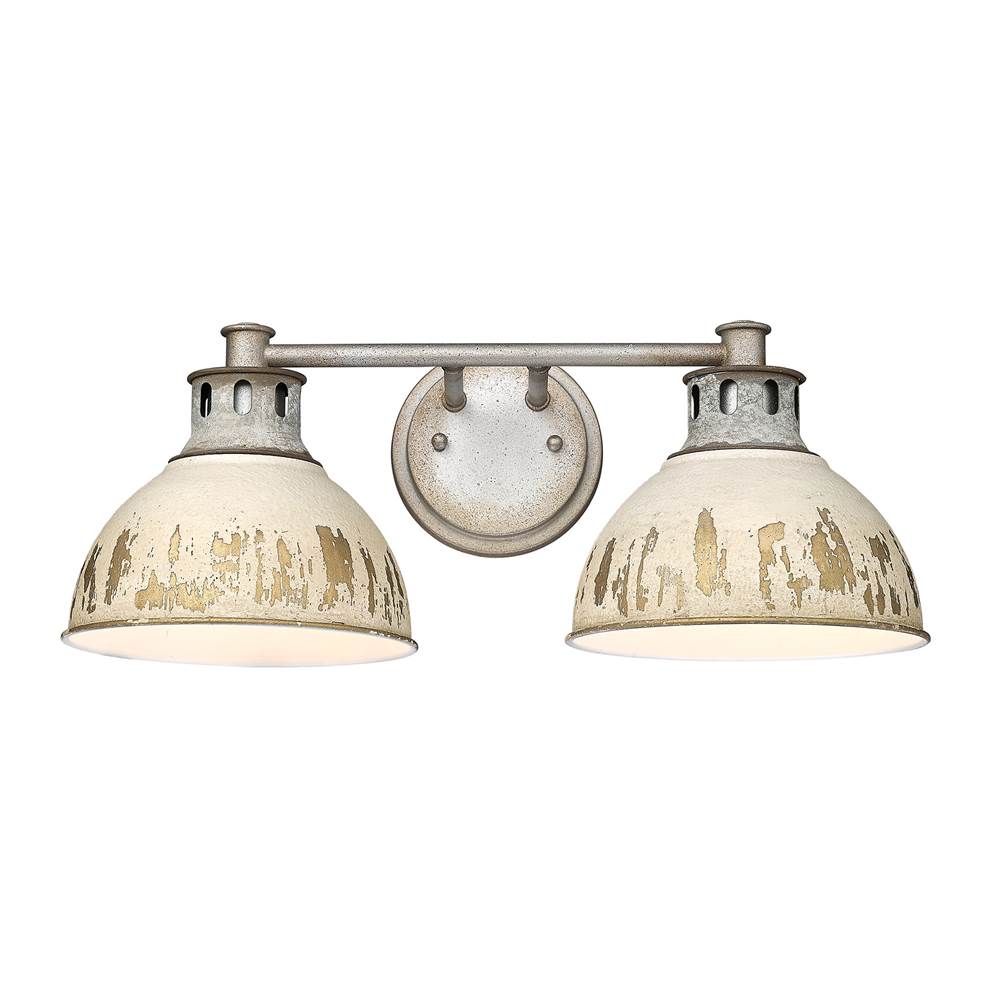 Golden Lighting 0865-BA2 AGV-AI Aged Galvanized Steel Golden Lighting Kinsley 2-light Vanity In Antique Ivory Shade Image 4