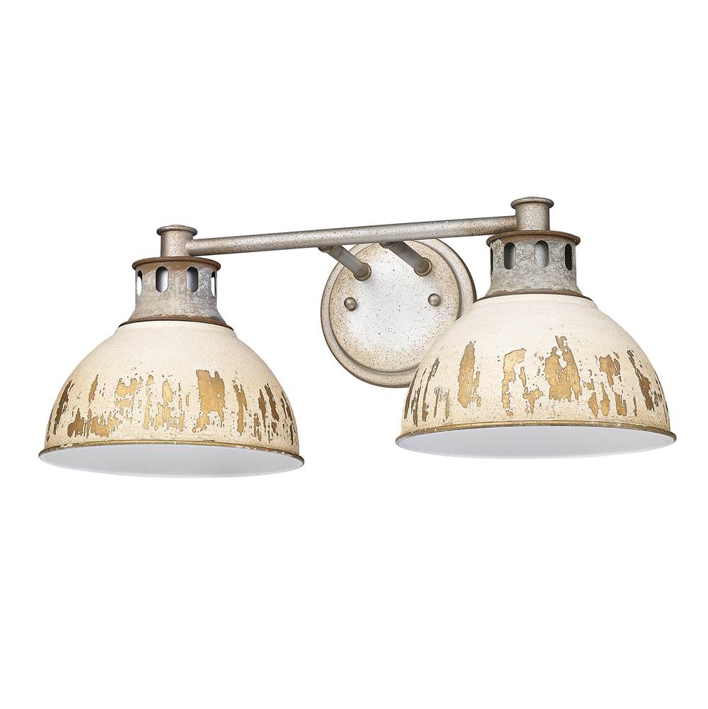 Golden Lighting 0865-BA2 AGV-AI Aged Galvanized Steel Golden Lighting Kinsley 2-light Vanity In Antique Ivory Shade Image 1
