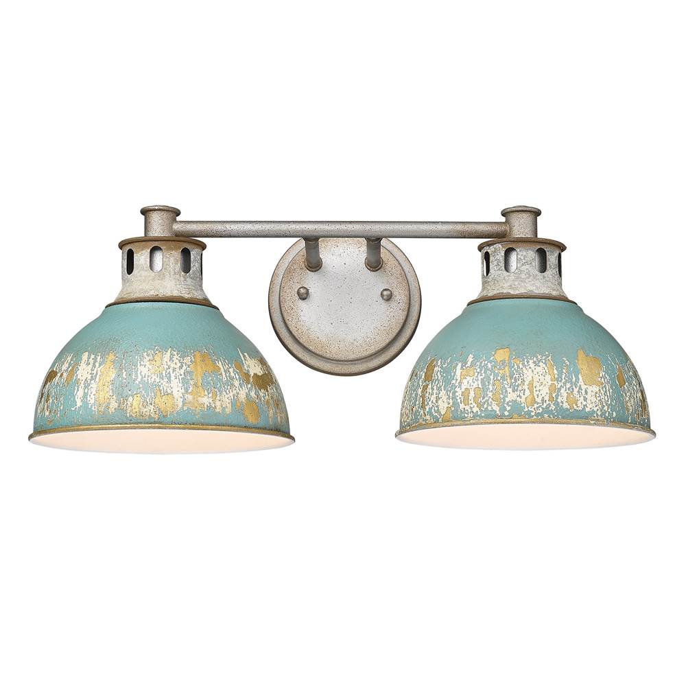 Golden Lighting 0865-BA2 AGV-TEAL Aged Galvanized Steel Golden Lighting Kinsley 2-light Vanity In Antique Teal Shade Image 4