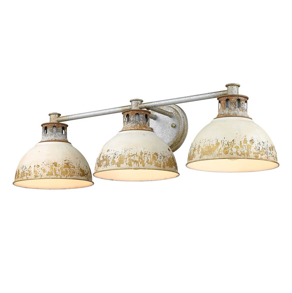 Golden Lighting 0865-BA3 AGV-AI Aged Galvanized Steel Golden Lighting Kinsley 3-light Vanity In Antique Ivory Shade Image 1
