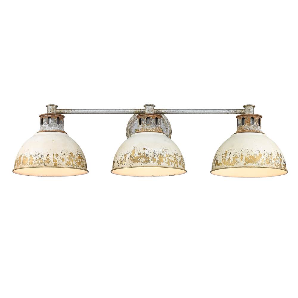 Golden Lighting 0865-BA3 AGV-AI Aged Galvanized Steel Golden Lighting Kinsley 3-light Vanity In Antique Ivory Shade Image 5