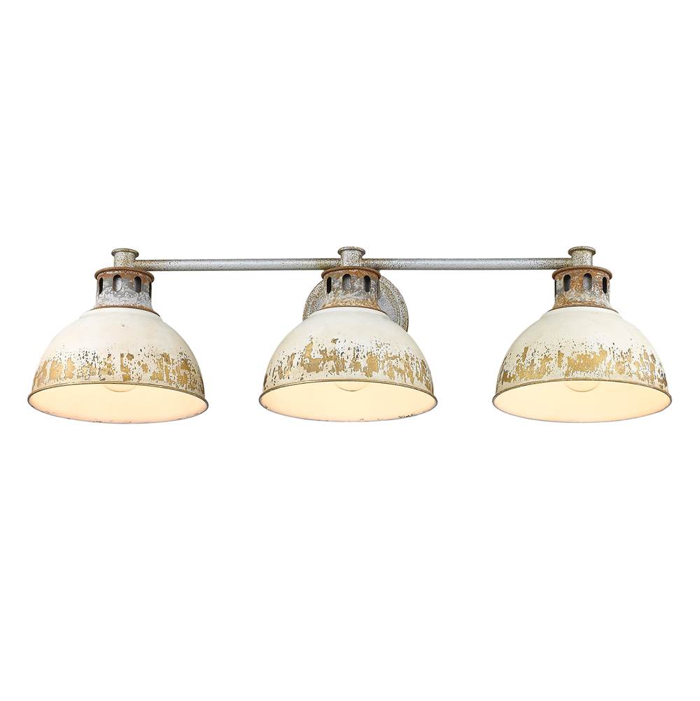 Golden Lighting 0865-BA3 AGV-AI Aged Galvanized Steel Golden Lighting Kinsley 3-light Vanity In Antique Ivory Shade Image 4