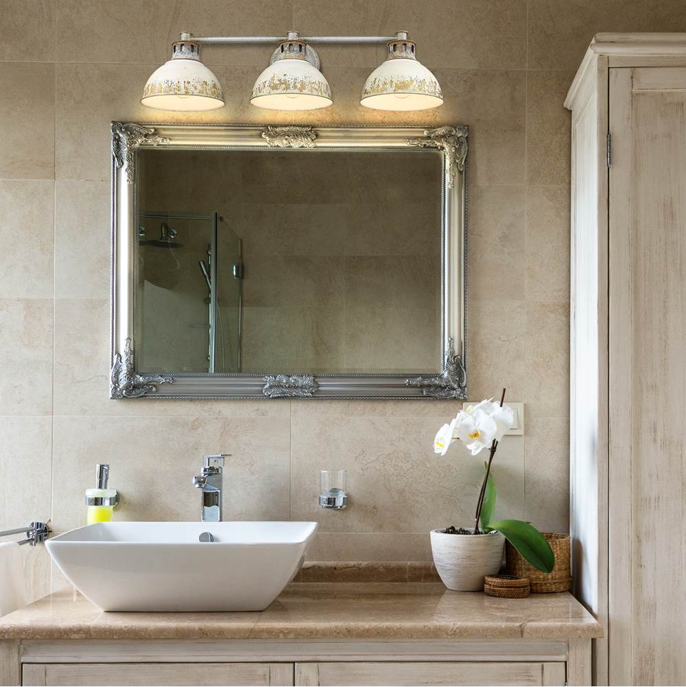 Golden Lighting 0865-BA3 AGV-AI Aged Galvanized Steel Golden Lighting Kinsley 3-light Vanity In Antique Ivory Shade Image 3