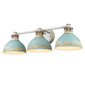 Golden Lighting 0865-BA3 AGV-TEAL Aged Galvanized Steel Golden Lighting Kinsley 3-light Vanity In Antique Teal Shade Image 1