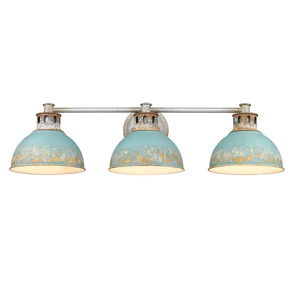 Golden Lighting 0865-BA3 AGV-TEAL Aged Galvanized Steel Golden Lighting Kinsley 3-light Vanity In Antique Teal Shade Image 5