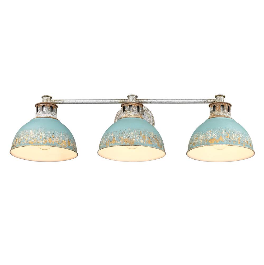 Golden Lighting 0865-BA3 AGV-TEAL Aged Galvanized Steel Golden Lighting Kinsley 3-light Vanity In Antique Teal Shade Image 4