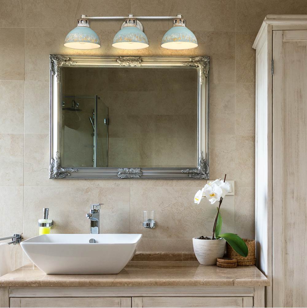 Golden Lighting 0865-BA3 AGV-TEAL Aged Galvanized Steel Golden Lighting Kinsley 3-light Vanity In Antique Teal Shade Image 3