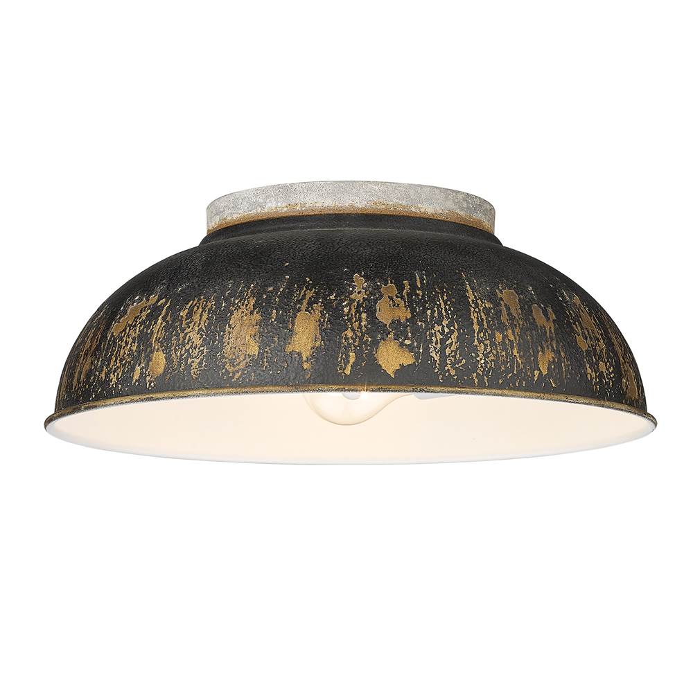 Golden Lighting 0865-FM AGV-ABI Aged Galvanized Steel Golden Lighting Kinsley 2-light Flush Mount In Antique Black Iron Shade Image 1