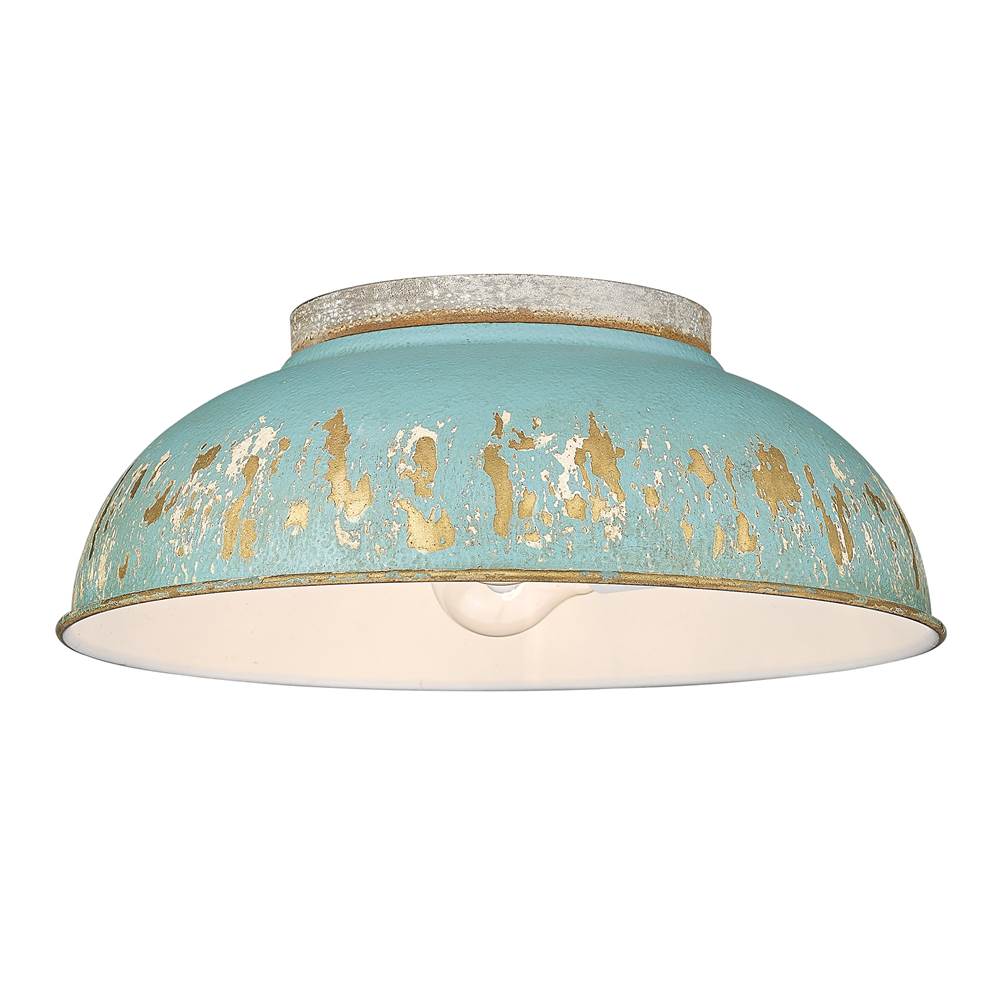 Golden Lighting 0865-FM AGV-TEAL Aged Galvanized Steel Golden Lighting Kinsley 2-light Flush Mount In Antique Teal Shade Image 1