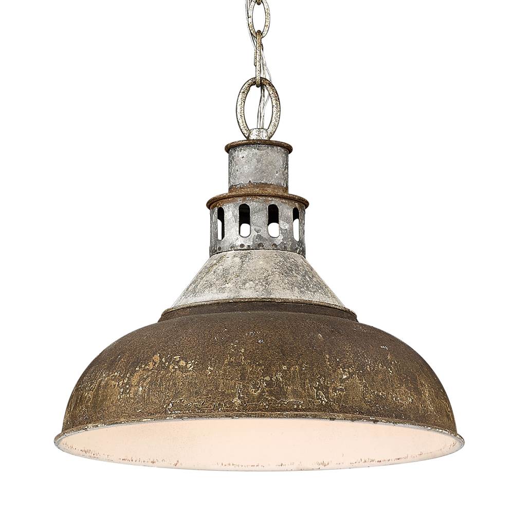 Golden Lighting 0865-L AGV-RUST Aged Galvanized Steel Golden Lighting Kinsley 1-light Pendant In Antique Rust Shade Image 1
