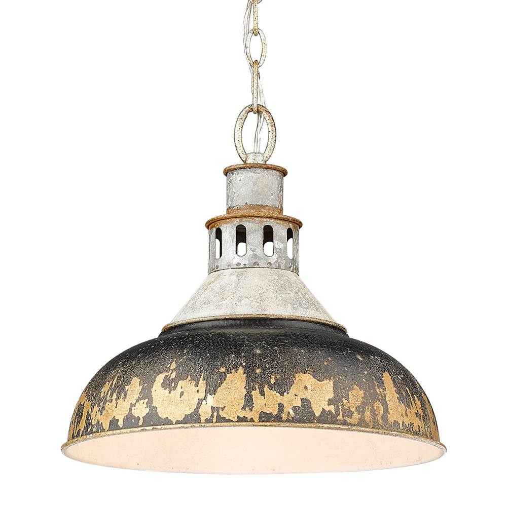 Golden Lighting 0865-L AGV-ABI Aged Galvanized Steel Golden Lighting Kinsley 1-light Pendant In Antique Black Iron Shade Image 1