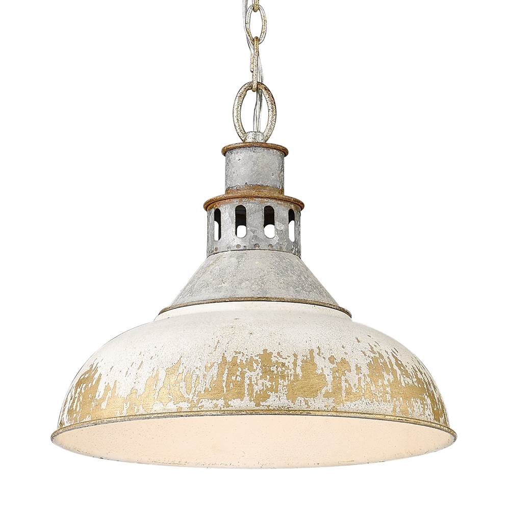 Golden Lighting 0865-L AGV-AI Aged Galvanized Steel Golden Lighting Kinsley 1-light Pendant In Antique Ivory Shade Image 1