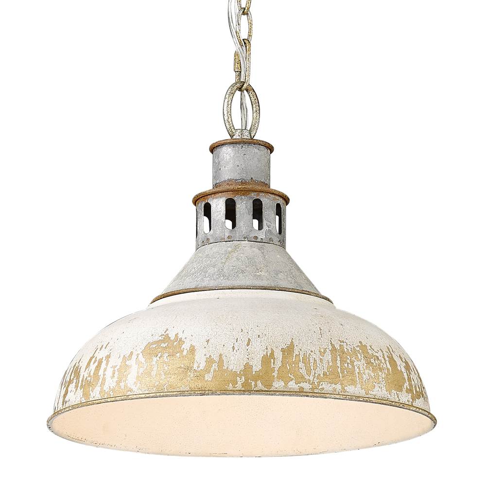 Golden Lighting 0865-L AGV-AI Aged Galvanized Steel Golden Lighting Kinsley 1-light Pendant In Antique Ivory Shade Image 2