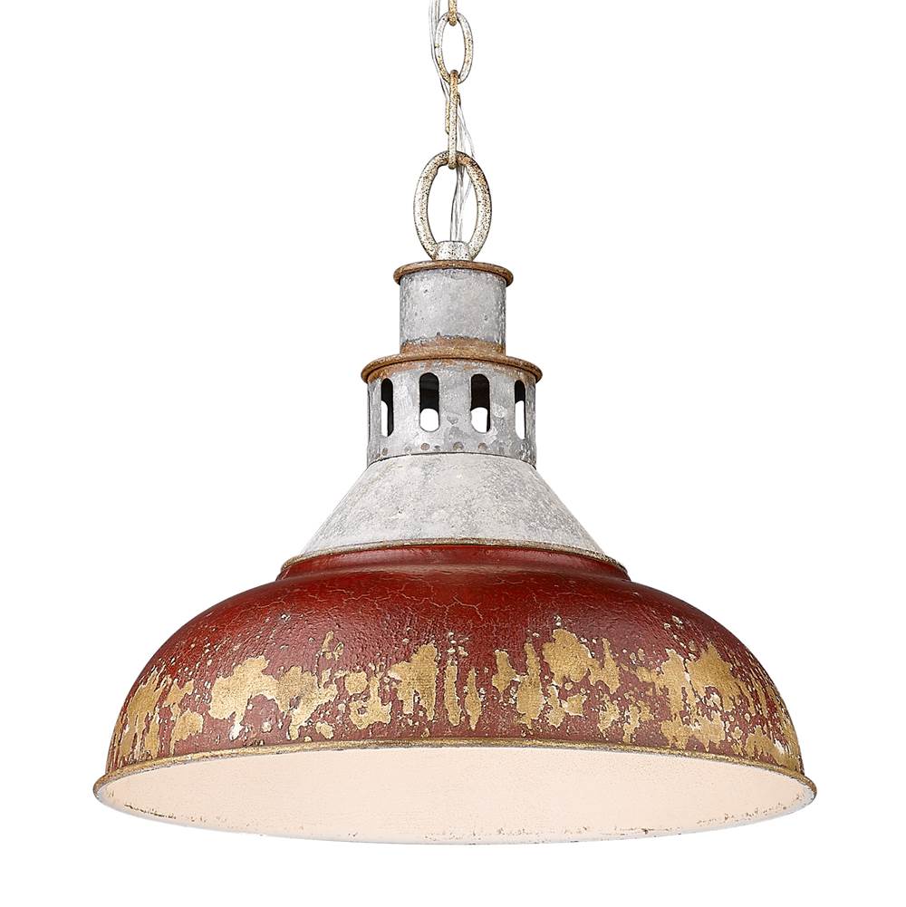Golden Lighting 0865-L AGV-RED Aged Galvanized Steel Golden Lighting Kinsley 1-light Pendant In Antique Red Shade Image 1