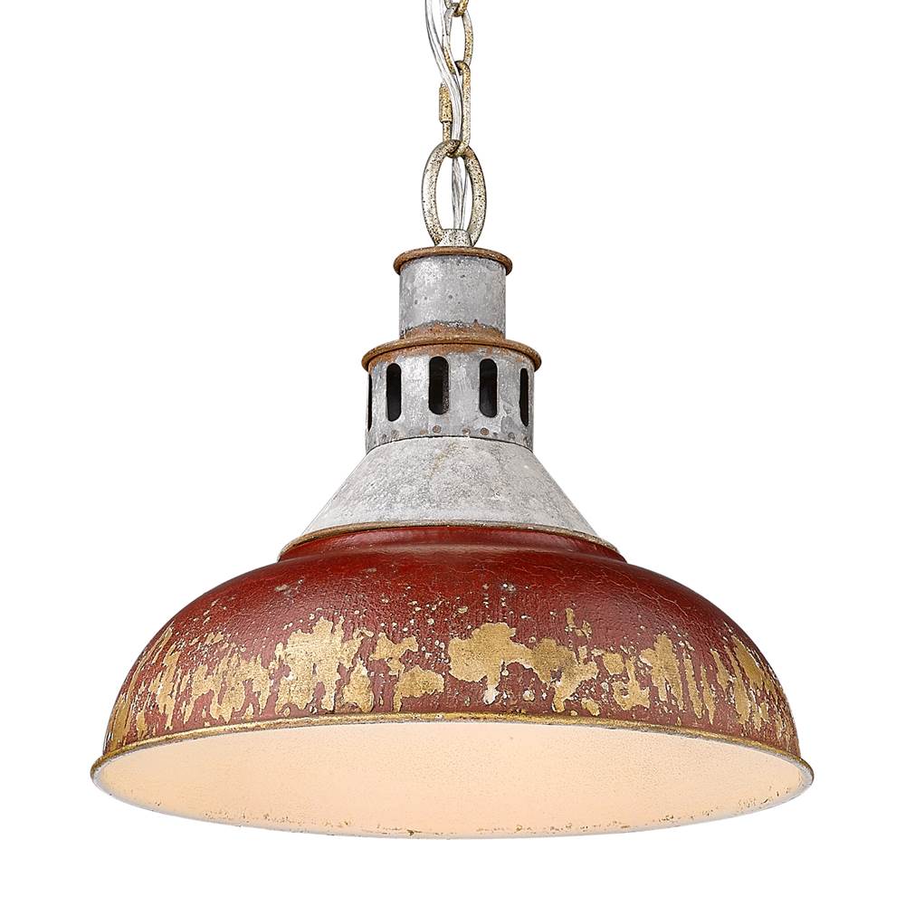 Golden Lighting 0865-L AGV-RED Aged Galvanized Steel Golden Lighting Kinsley 1-light Pendant In Antique Red Shade Image 2
