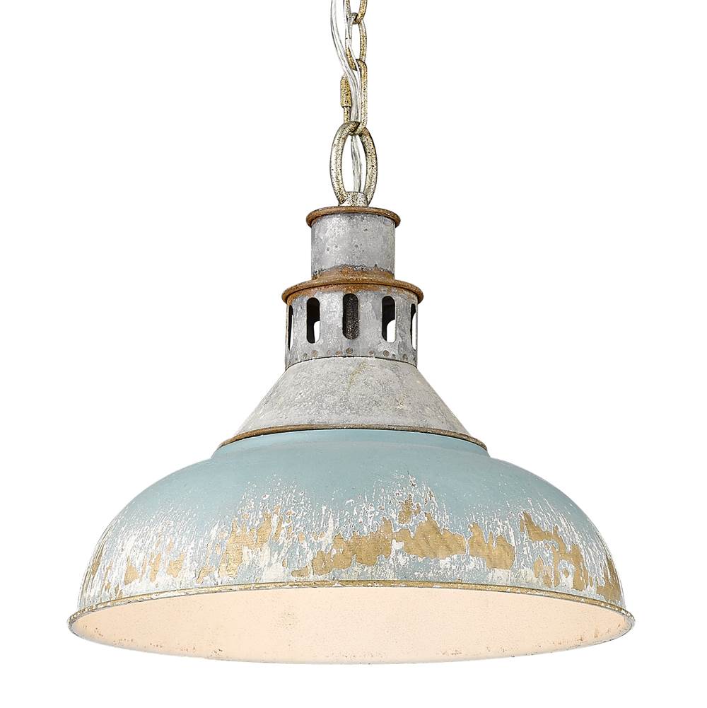 Golden Lighting 0865-L AGV-TEAL Aged Galvanized Steel Golden Lighting Kinsley 1-light Pendant In Antique Teal Shade Image 1