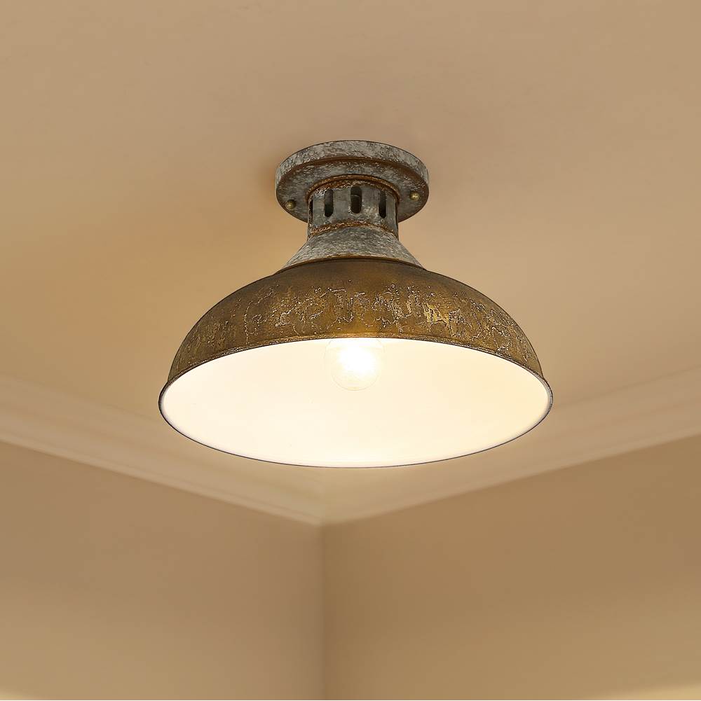 Golden Lighting 0865-SF AGV-RUST Aged Galvanized Steel Golden Lighting Kinsley 1-light Semi-flush Mount In Antique Rust Shade Image 3