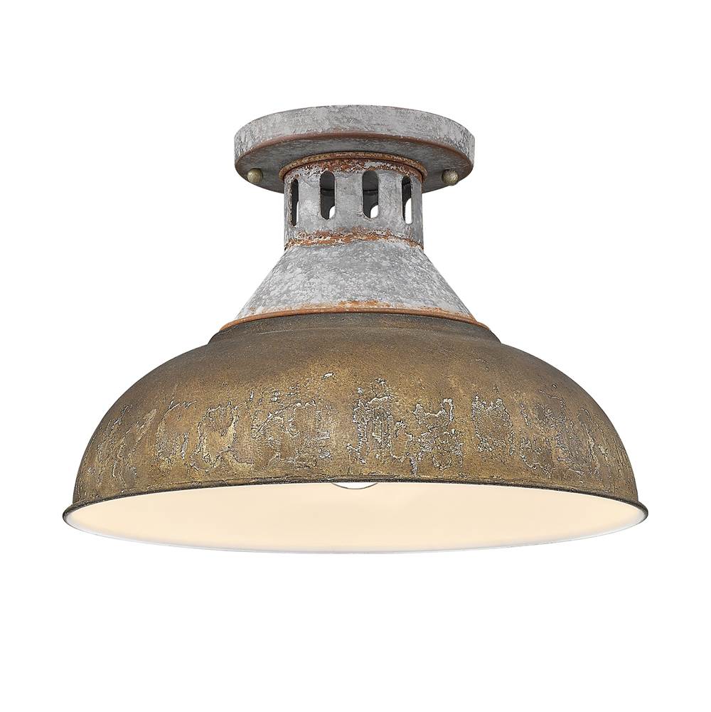 Golden Lighting 0865-SF AGV-RUST Aged Galvanized Steel Golden Lighting Kinsley 1-light Semi-flush Mount In Antique Rust Shade Image 1
