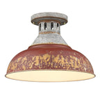 Golden Lighting 0865-SF AGV-RED Aged Galvanized Steel Golden Lighting Kinsley 1-light Semi-flush Mount In Antique Red Shade Image 1